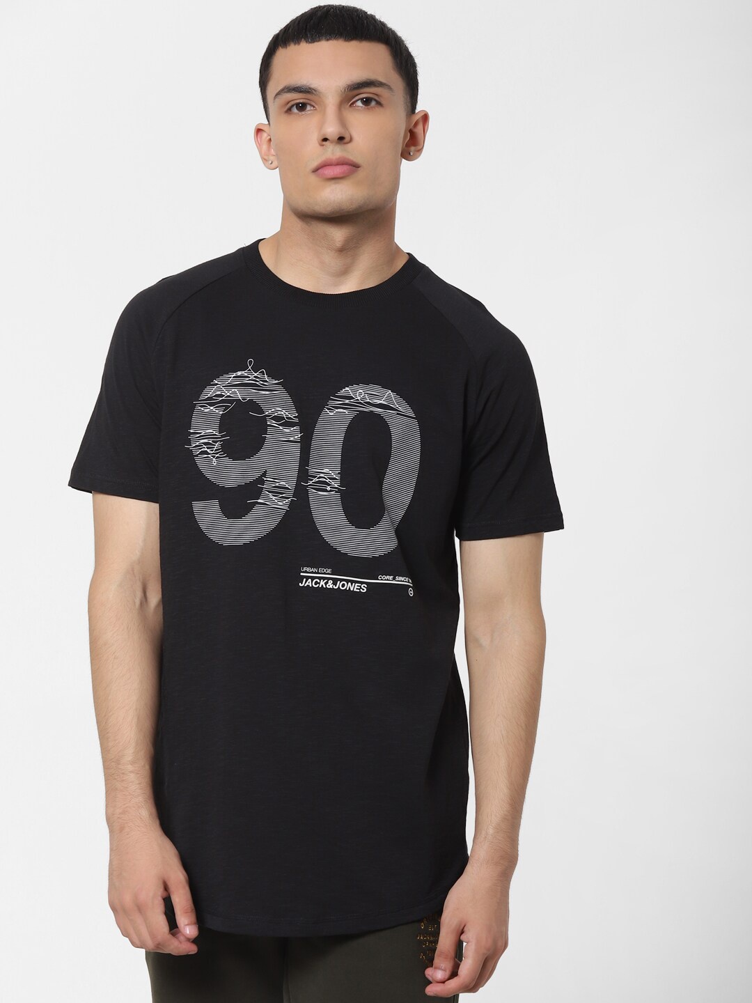 Jack & Jones Men Black Printed Round Neck T-shirt