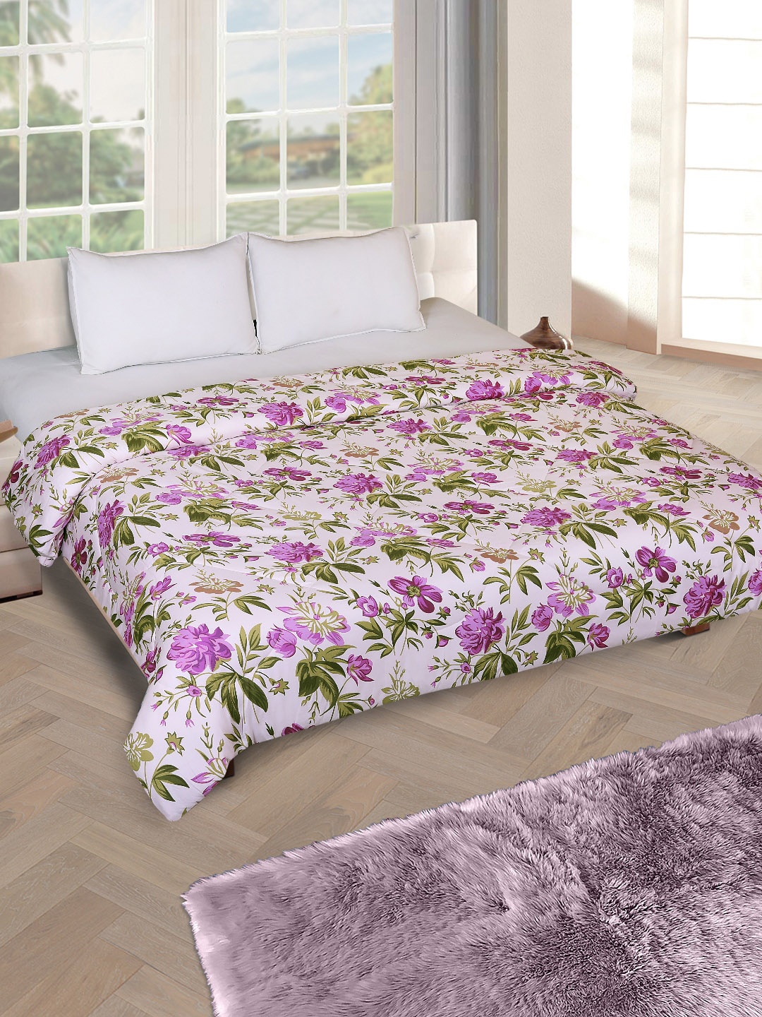 

ROMEE Pink & Purple Floral AC Room 150 GSM Double Bed Comforter