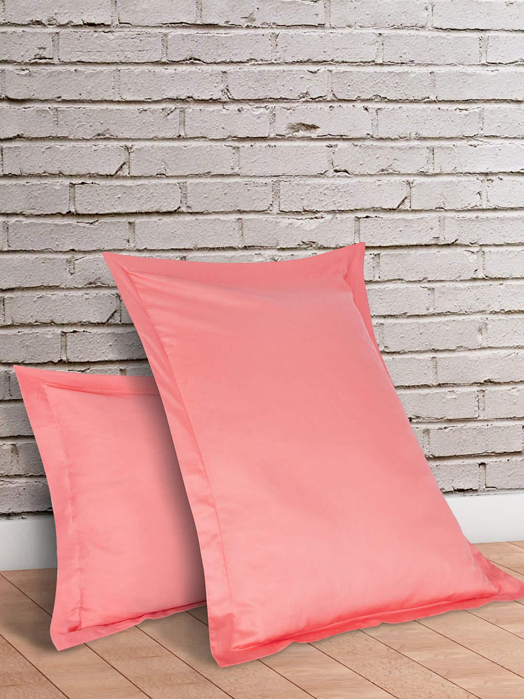 

Living scapes by Pantaloons Set Of 2 Peach-Coloured Solid Cotton Pillow Covers