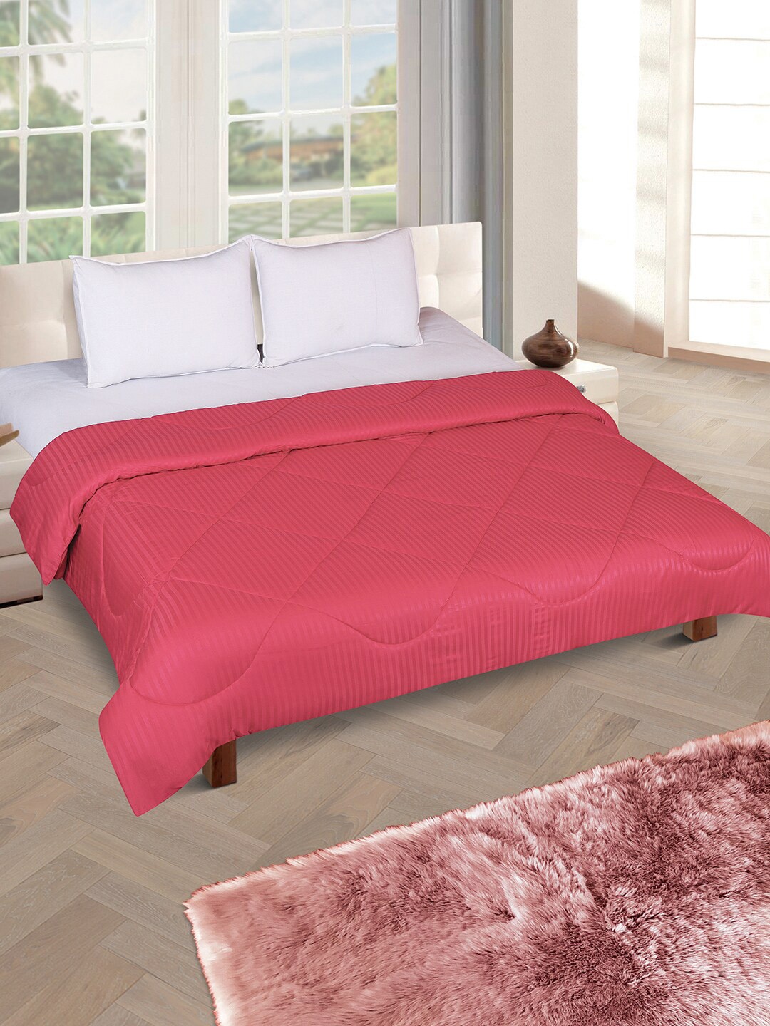 

ROMEE Pink Striped AC Room 150 GSM Double Bed Comforter