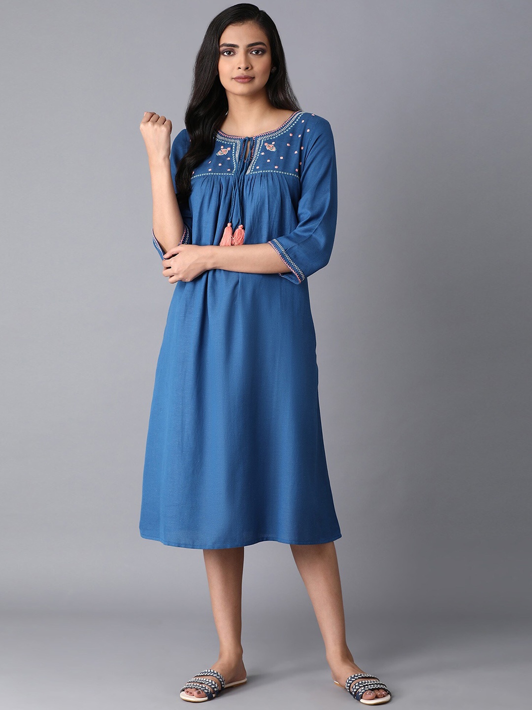 

W Women Blue Solid A-Line Dress
