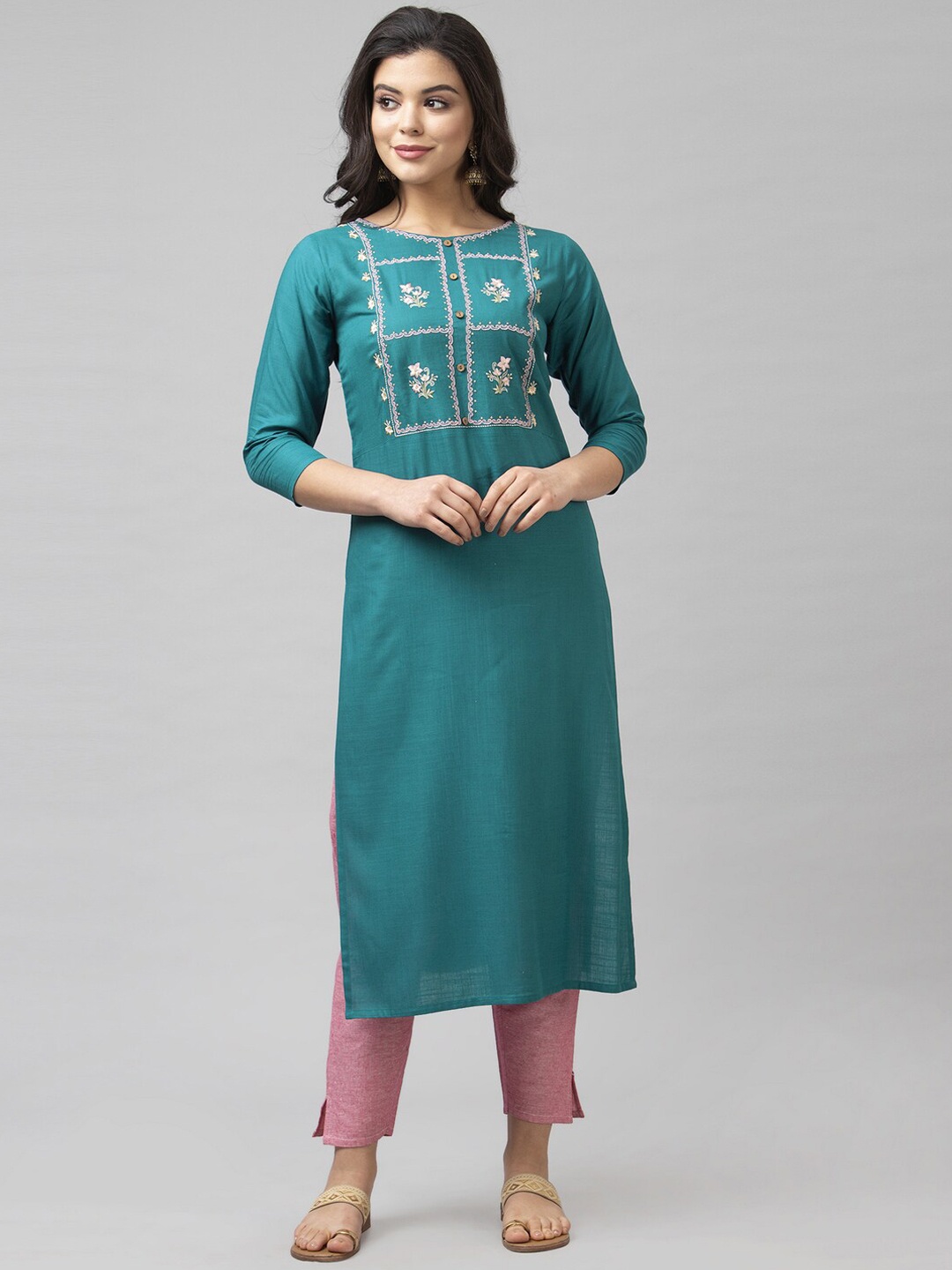 

Sanisa Women Green Floral Yoke Design Kurta