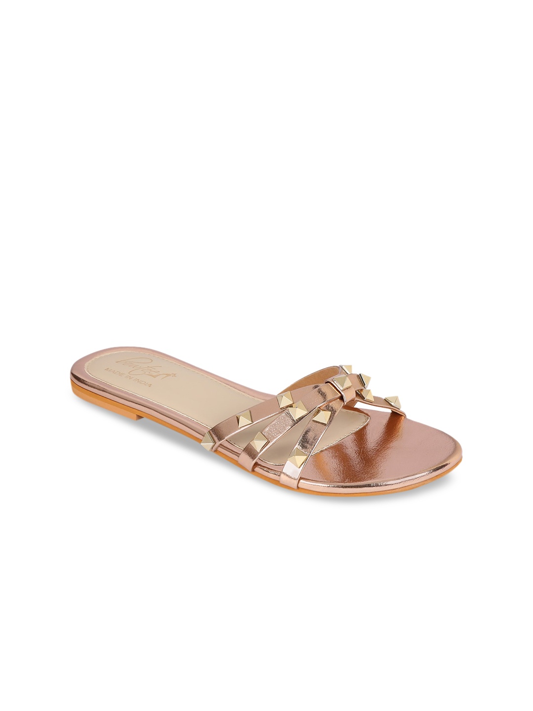 

Bowtoes Women Rose Gold Embellished Synthetic Patent Open Toe Flats