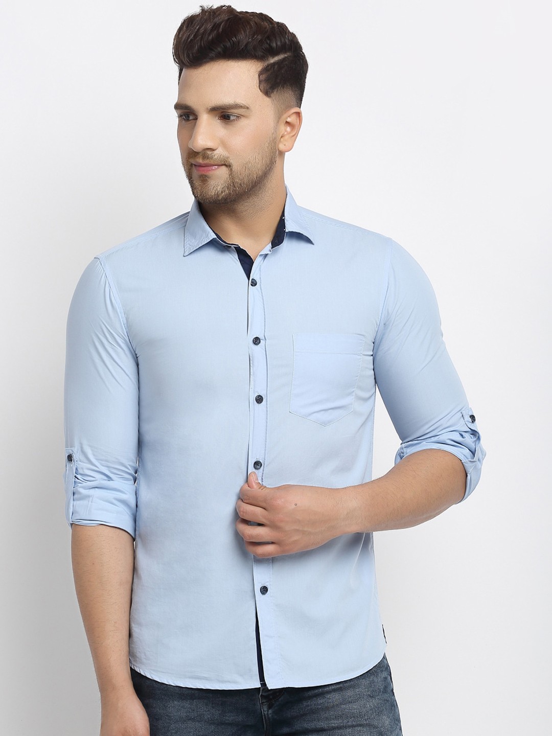 

Cantabil Men Blue Slim Fit Solid Casual Shirt