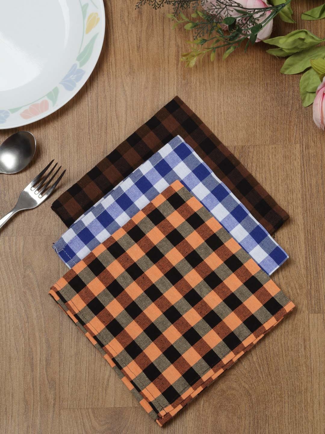 

HOSTA HOMES Set Of 12 Checked Table Napkins, Blue