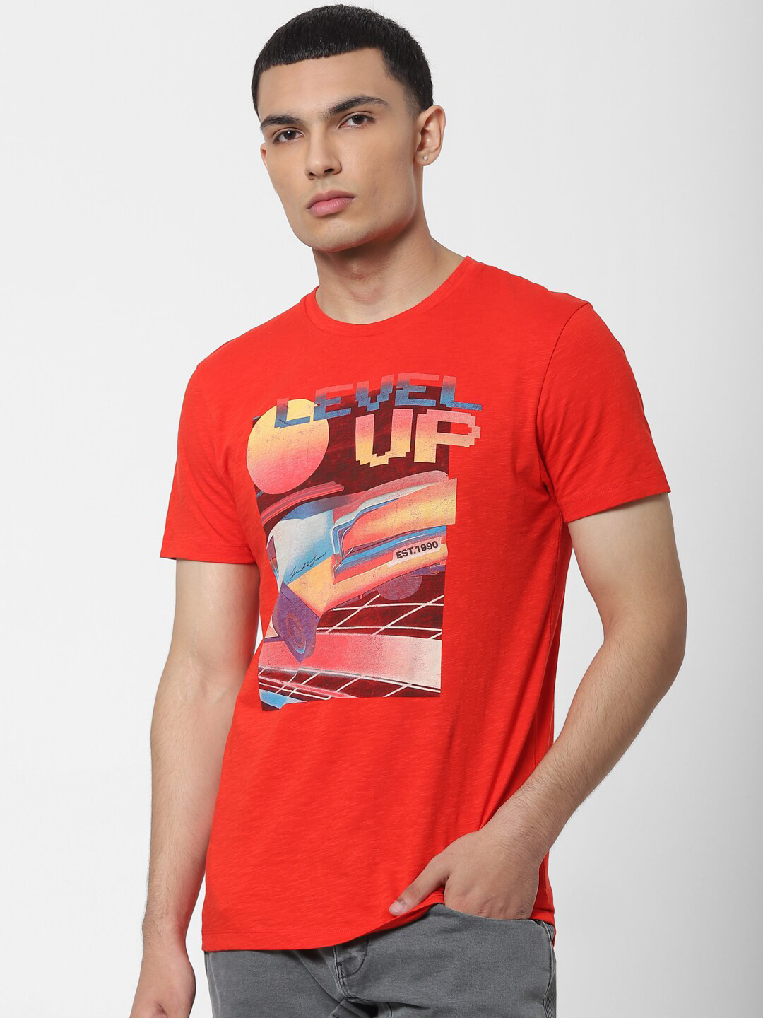 

Jack & Jones Men Red Printed Round Neck T-shirt