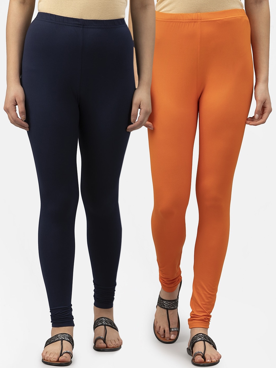

Style Quotient Women Pack of 2 Solid Ankle-Length Leggings, Orange