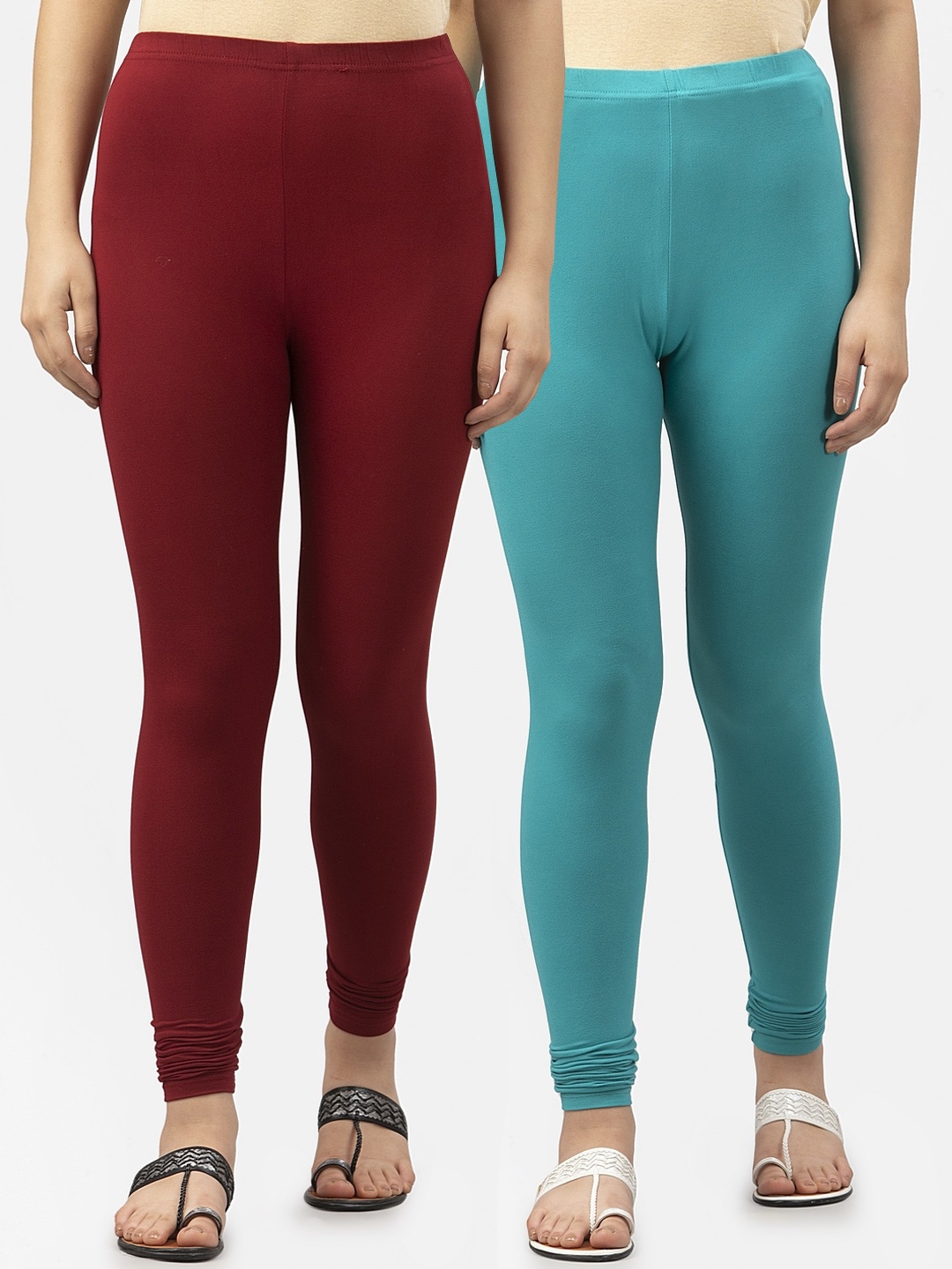 

Style Quotient Women Pack of 2 Solid Churidar Leggings, Maroon