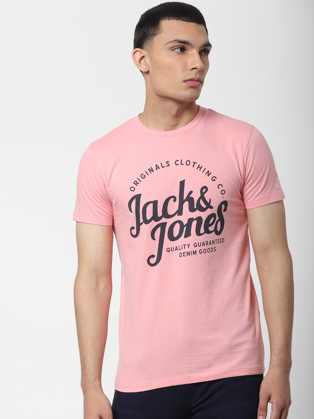 

Jack & Jones Men Pink Brand Logo Printed Round Neck T-shirt
