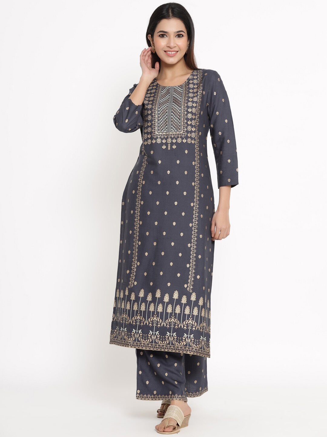 

kipek Women Grey Printed Kurta with Palazzos