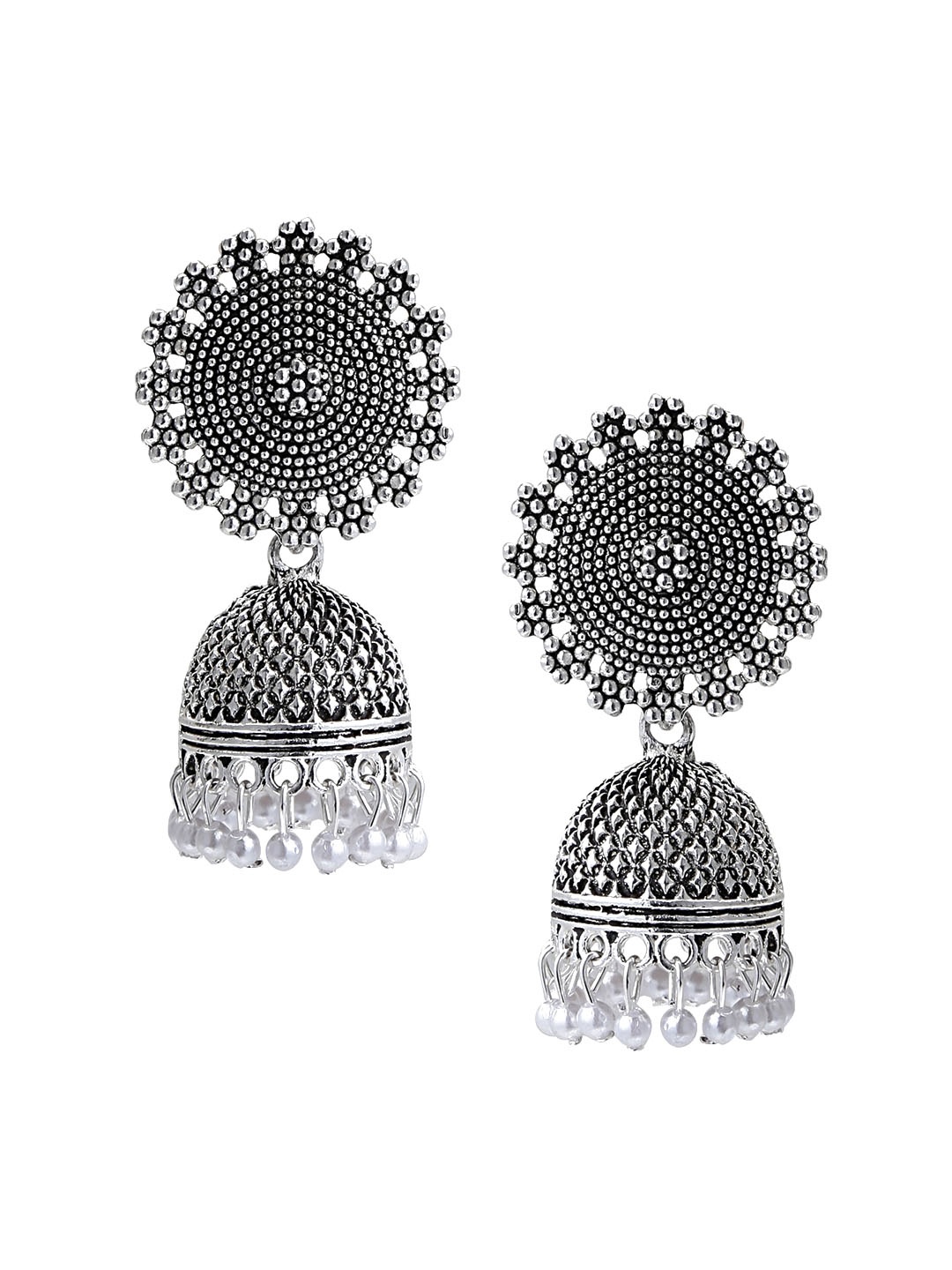 

SATCHEL Silver-Toned Contemporary Jhumkas