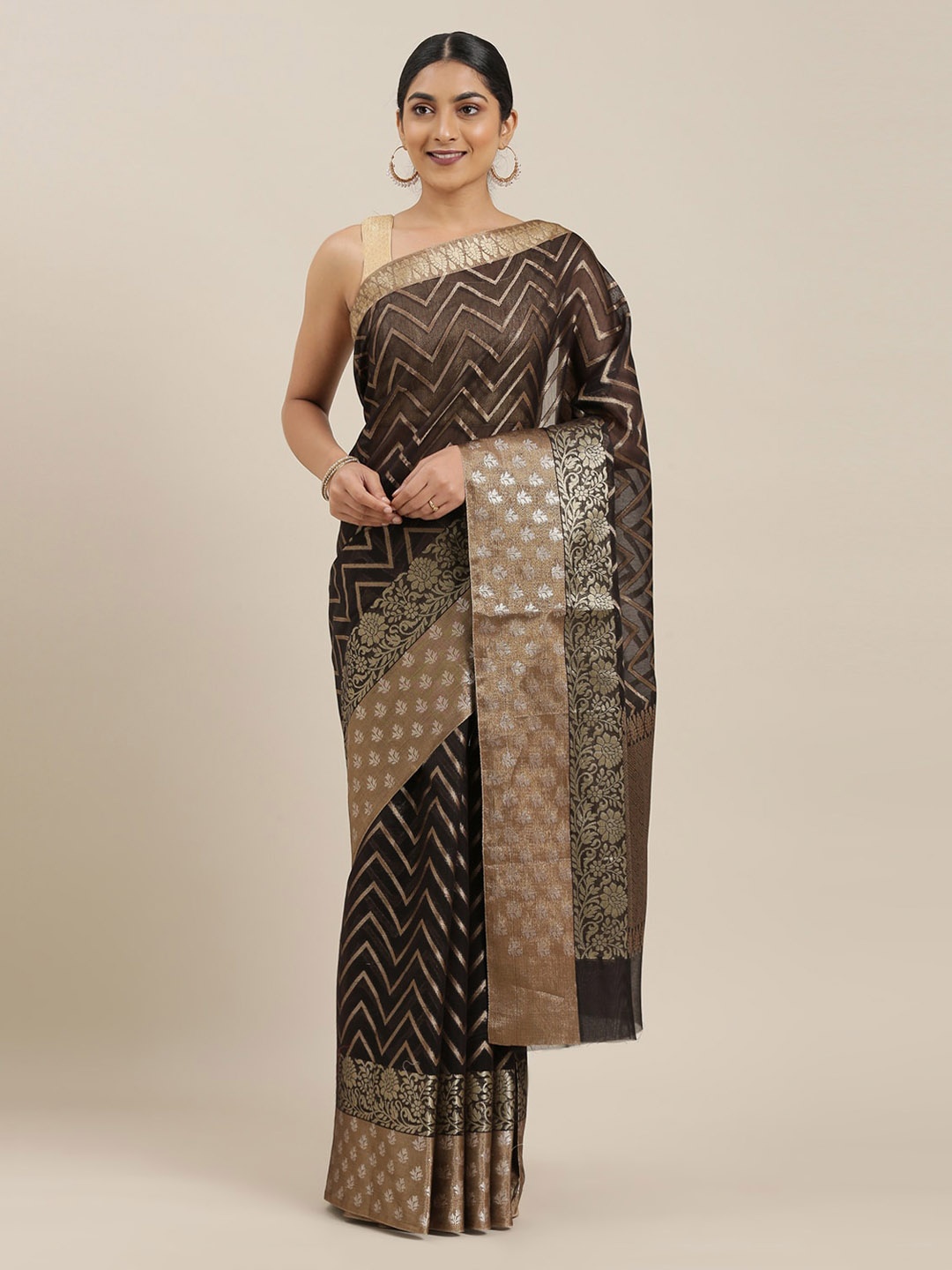 

The Chennai Silks Brown Viscose Rayon Woven Design Banarasi Saree