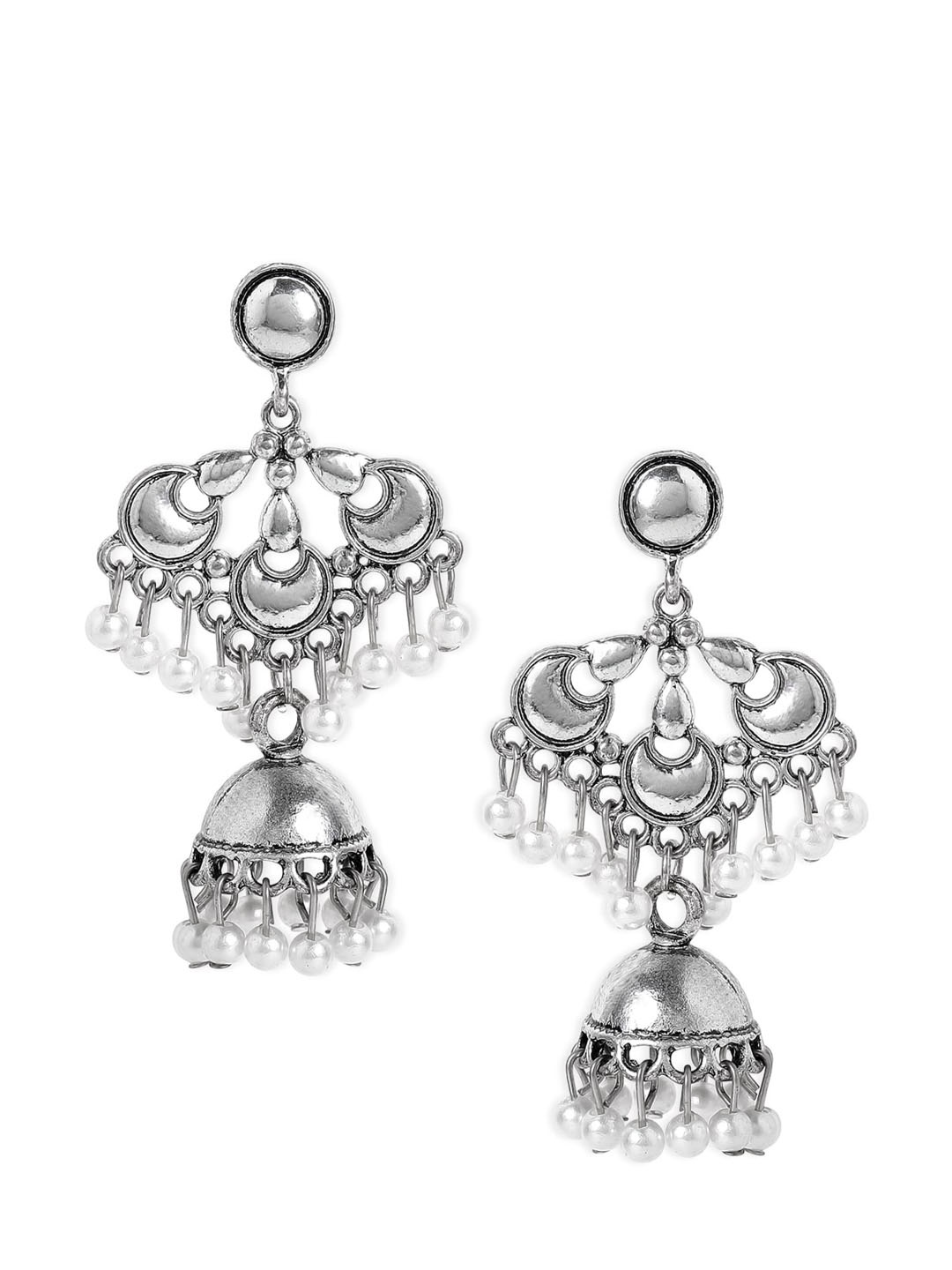 

Rubans Silver-Toned Contemporary Jhumkas