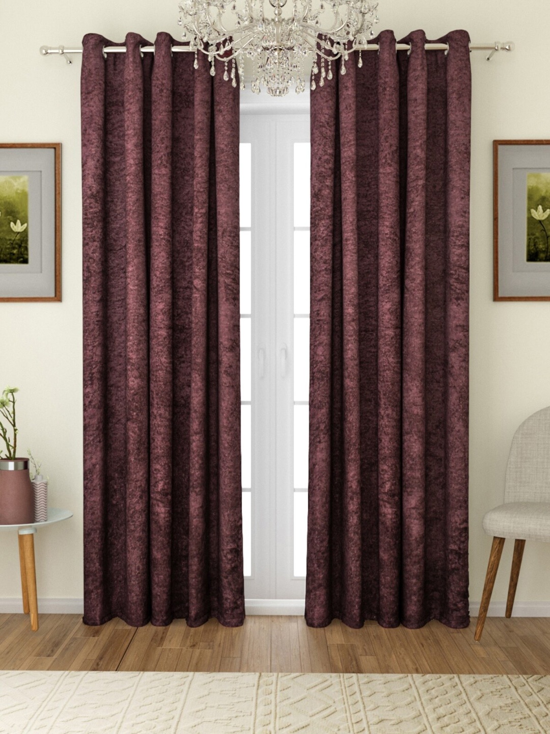 

ROMEE Burgundy Set of 2 Eyelet Velvet Blackout Room Darkening Curtains
