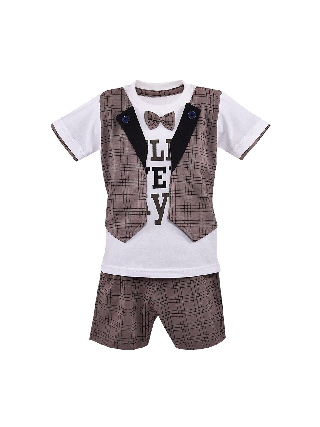 Wish Karo Boys Taupe & White Printed T-shirt with Shorts