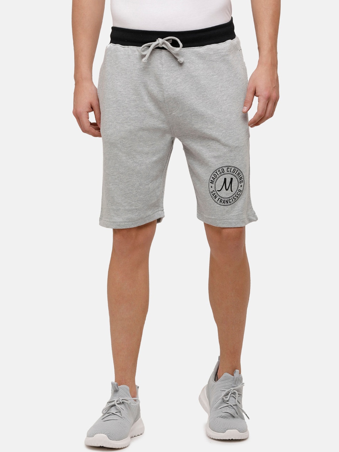 

MADSTO Men Grey Melange & Black Solid Lounge Shorts