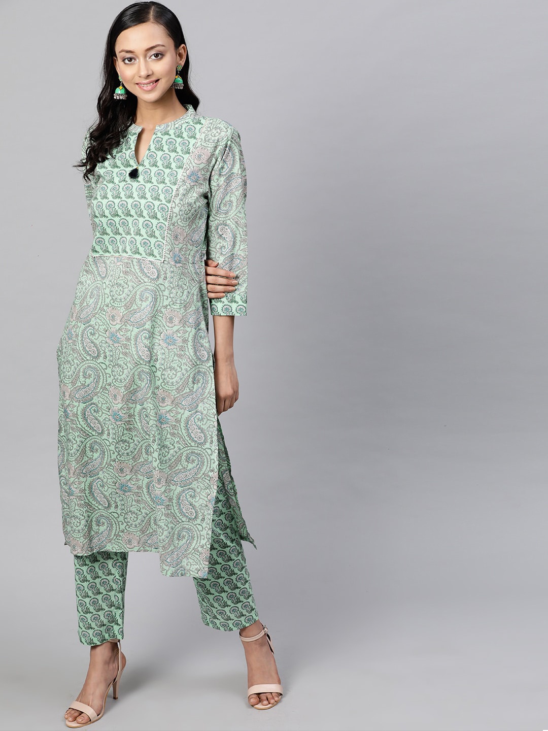 

STREET 9 Women Green Printed Kurta with Trousers