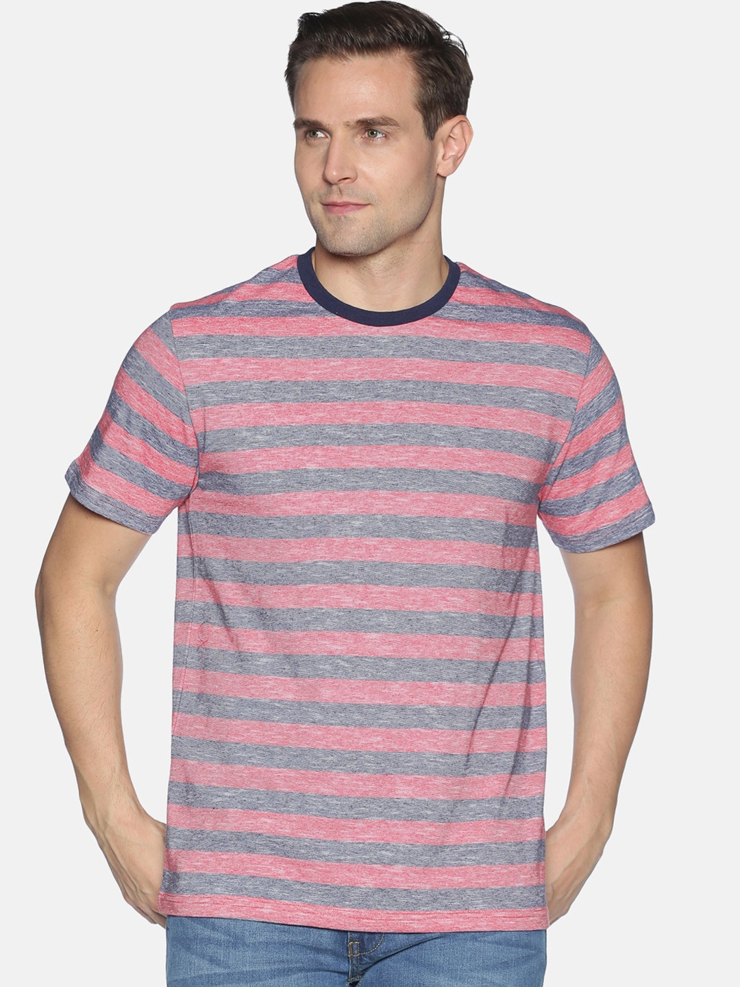 

UrGear Men Red Blue Striped Round Neck Cotton Pure Cotton T-shirt
