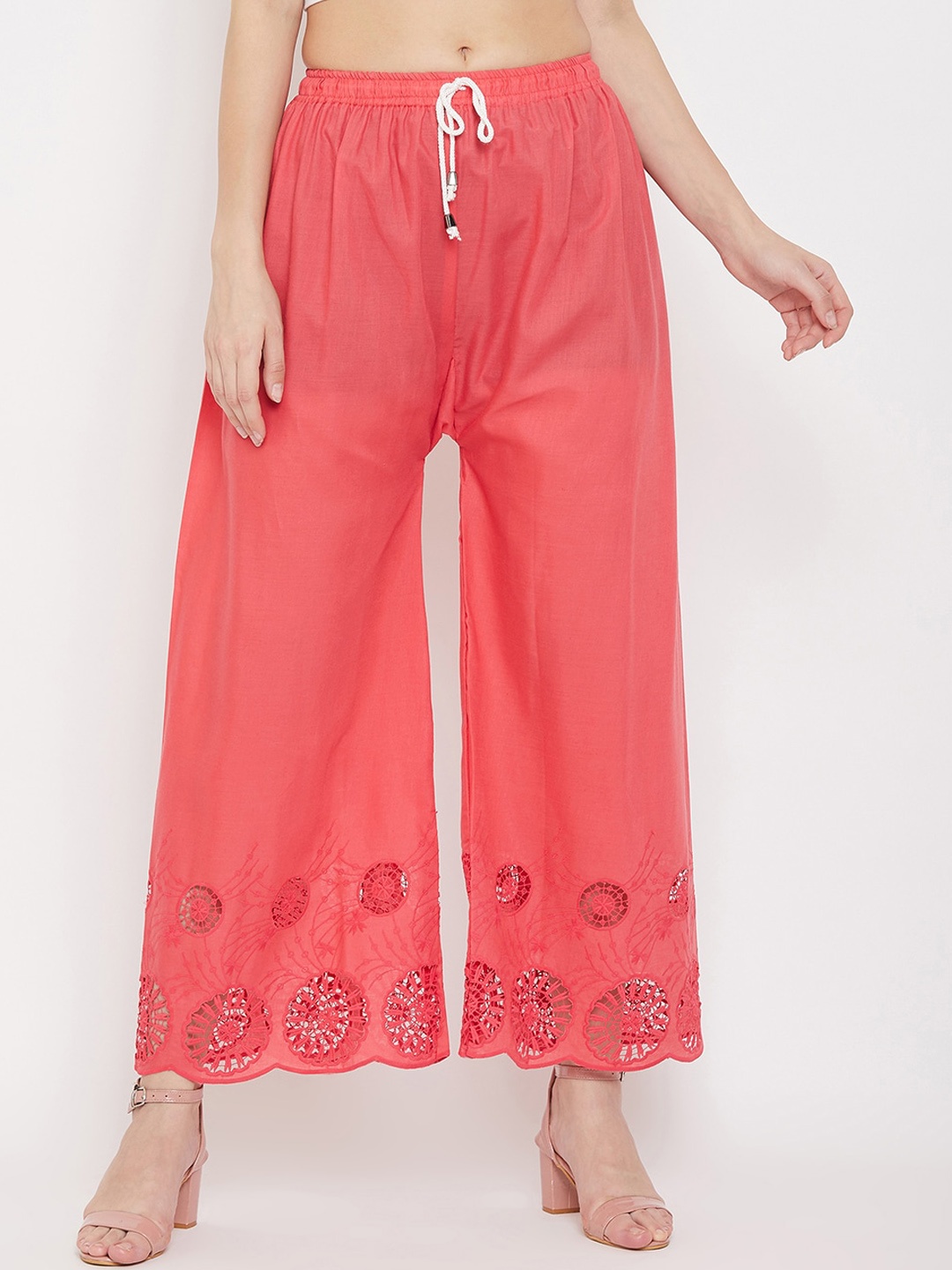 

Clora Creation Women Peach-Coloured Hem Design Wide Leg Palazzos