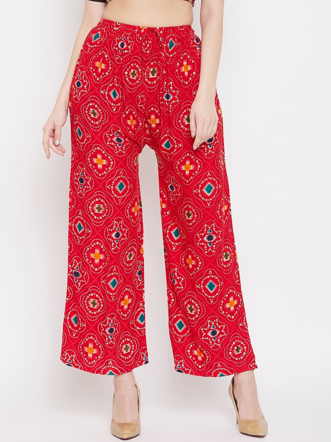 

Clora Creation Women Red & Blue Printed Flared Palazzos
