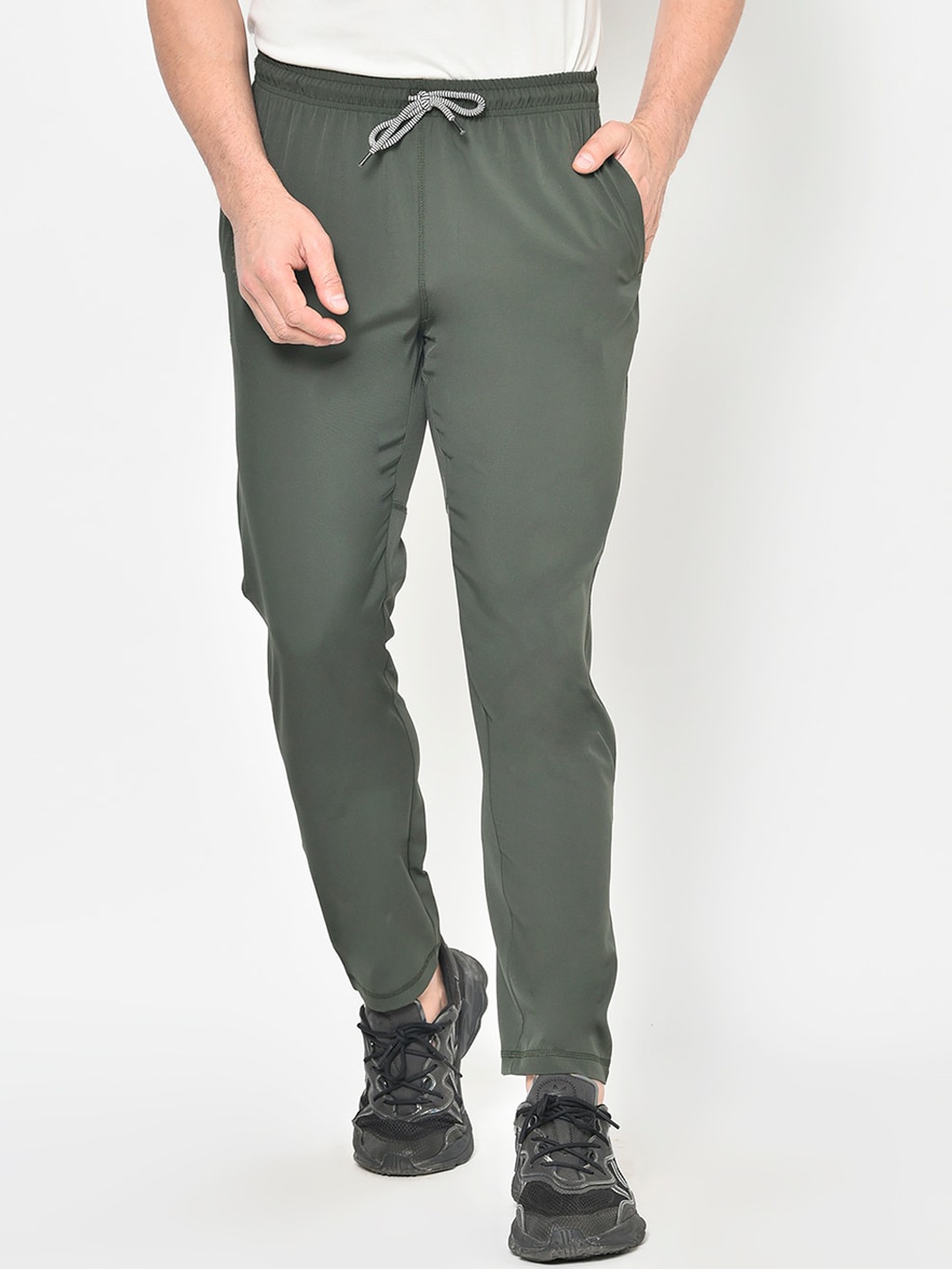 

American-Elm Men Olive Green Solid Slim-Fit Track Pants