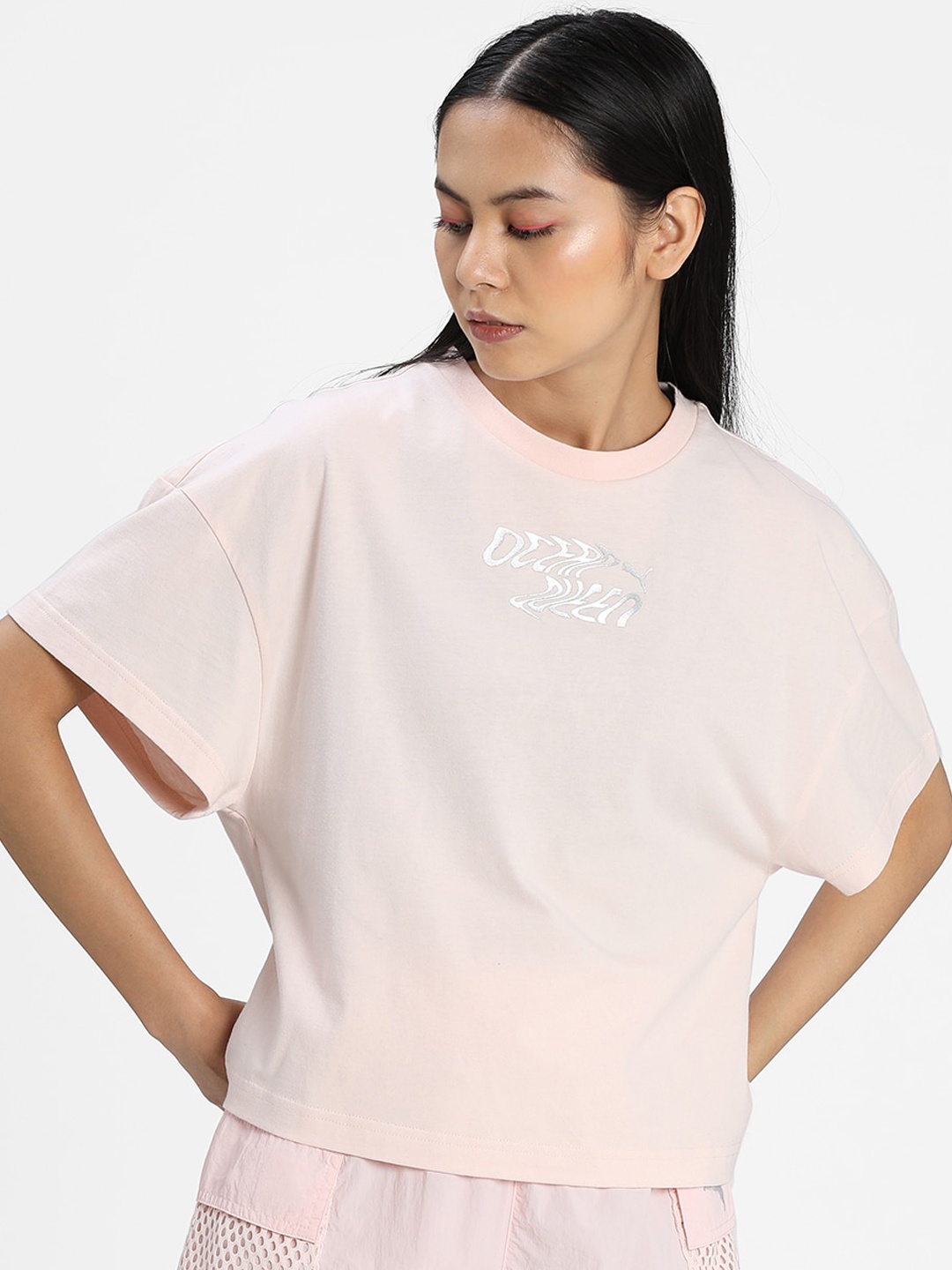 

Puma Women Pink Solid Round Neck Regular fit T-shirt