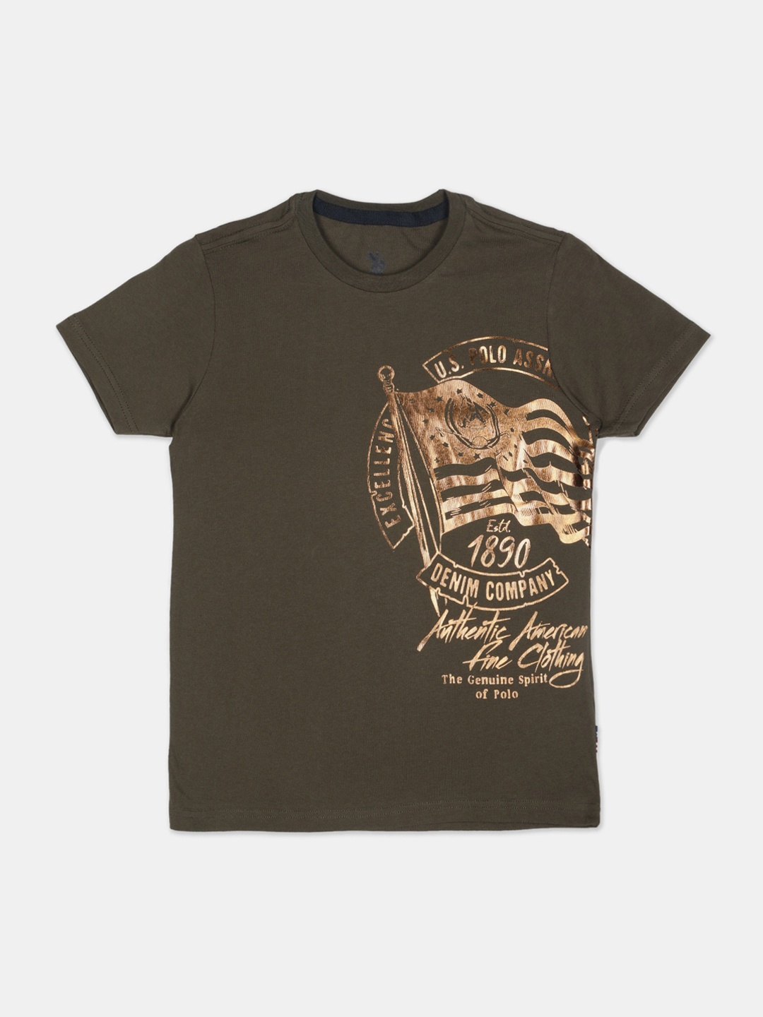 

U.S. Polo Assn. Kids Boys Green Brand Logo Printed Round Neck T-shirt