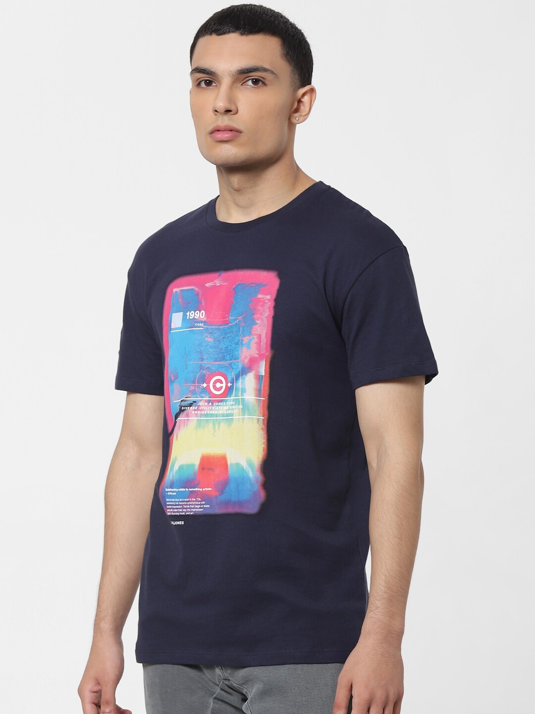 

Jack & Jones Men Blue Printed Round Neck T-shirt