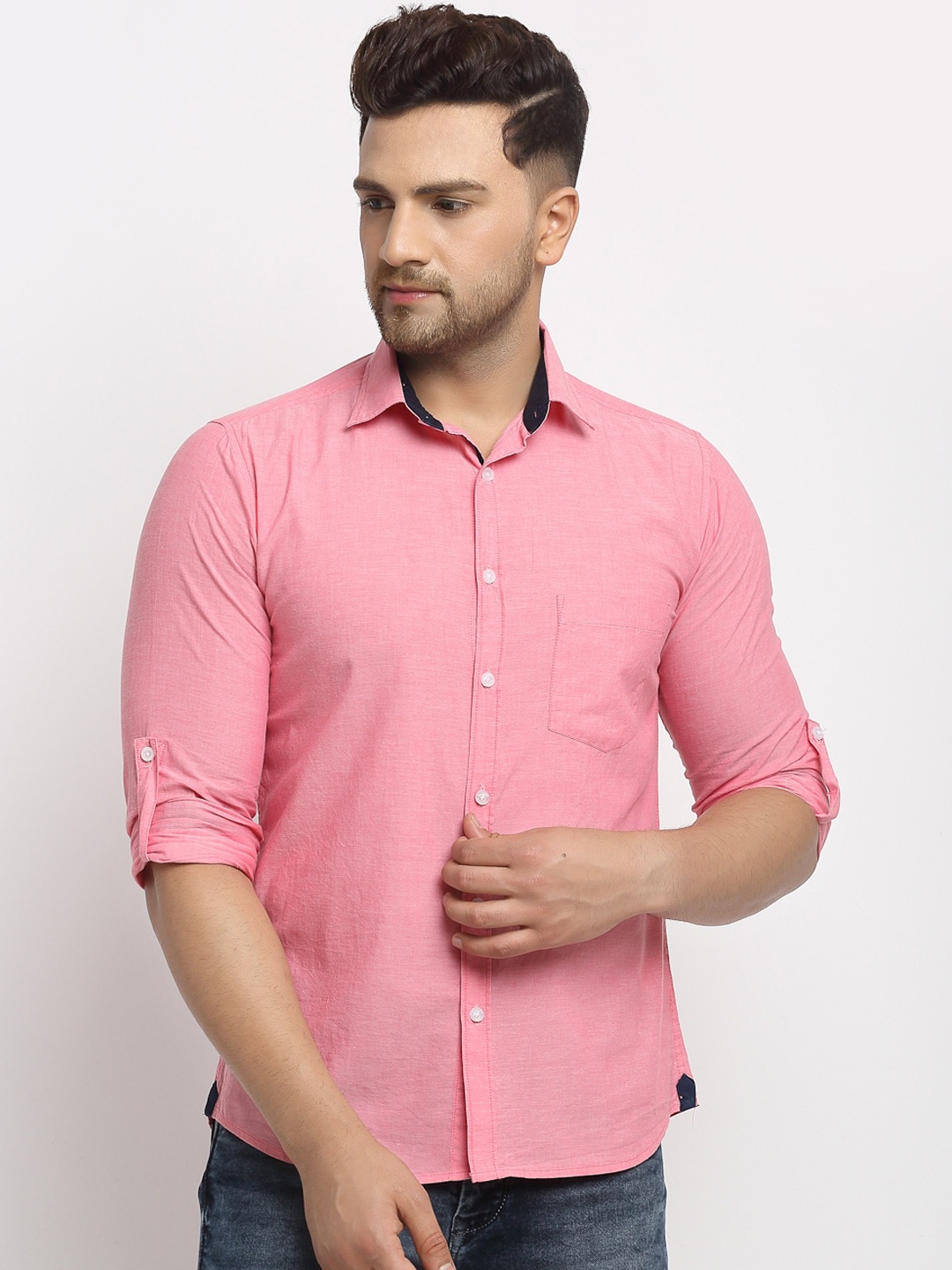 

Cantabil Men Pink Slim Fit Solid Casual Shirt