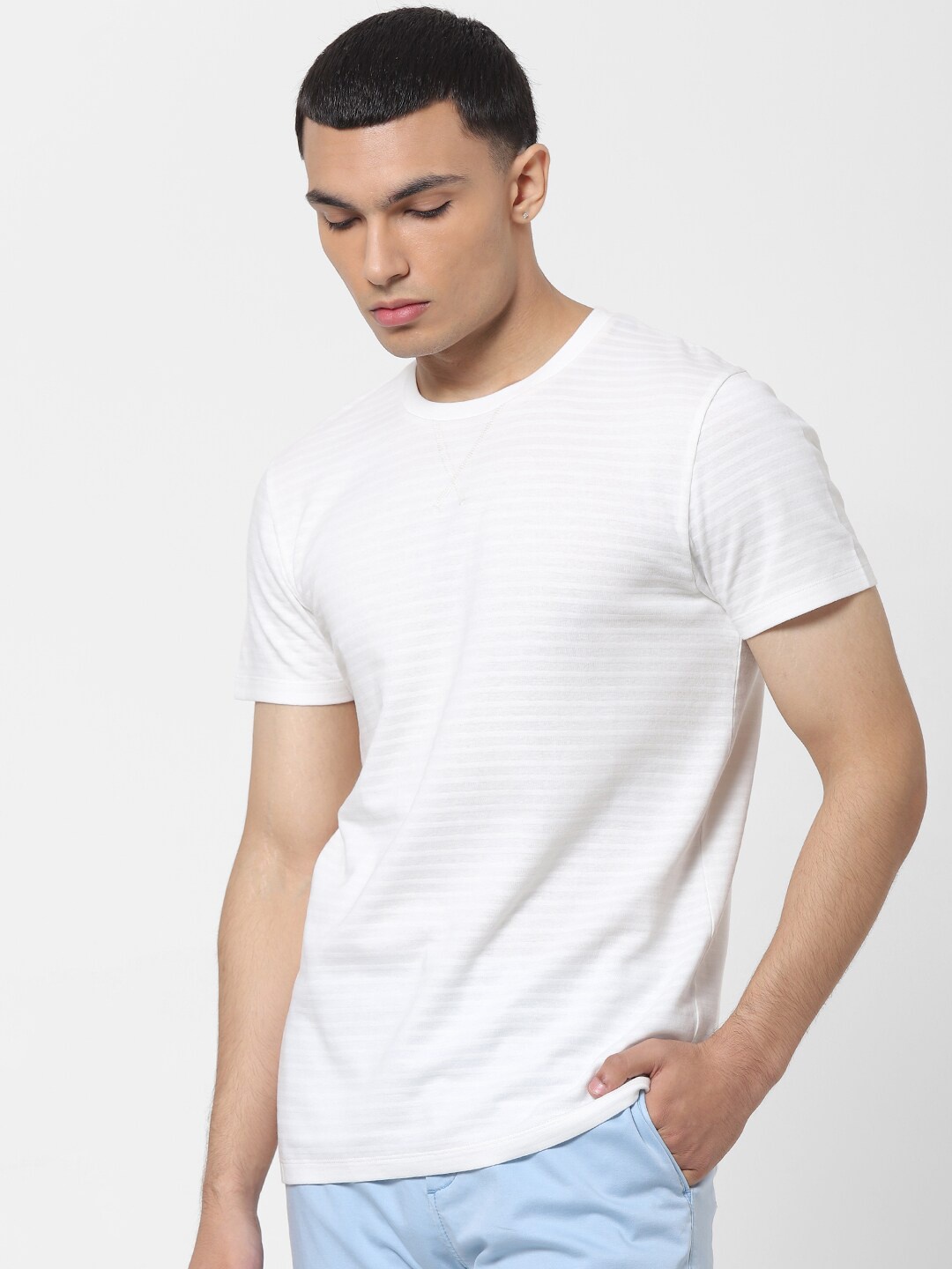

Jack & Jones Men White Striped Round Neck T-shirt