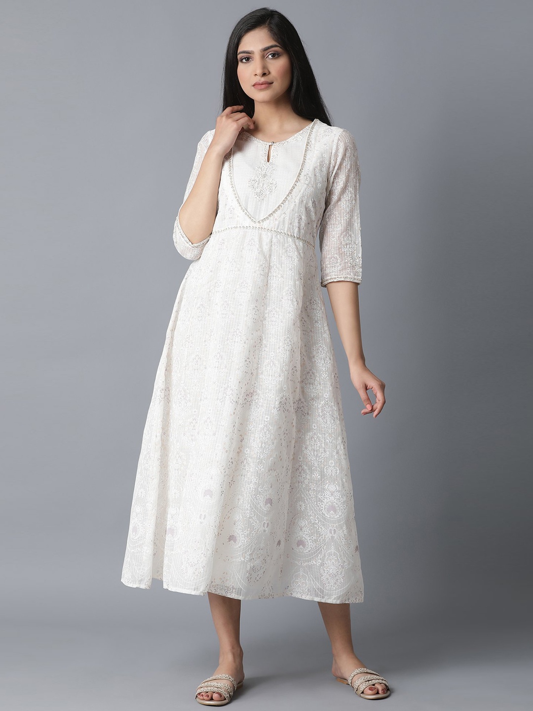 

W Women White Embroidered A-Line Dress
