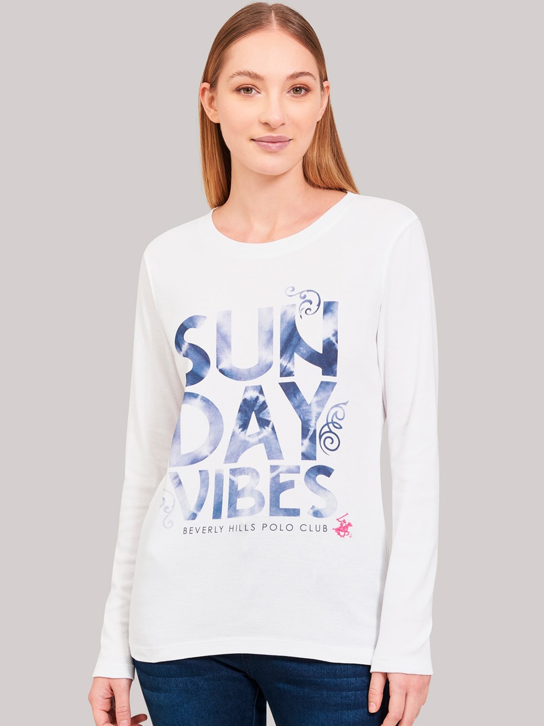 Beverly Hills Polo Club Women White Printed Round Neck T-shirt