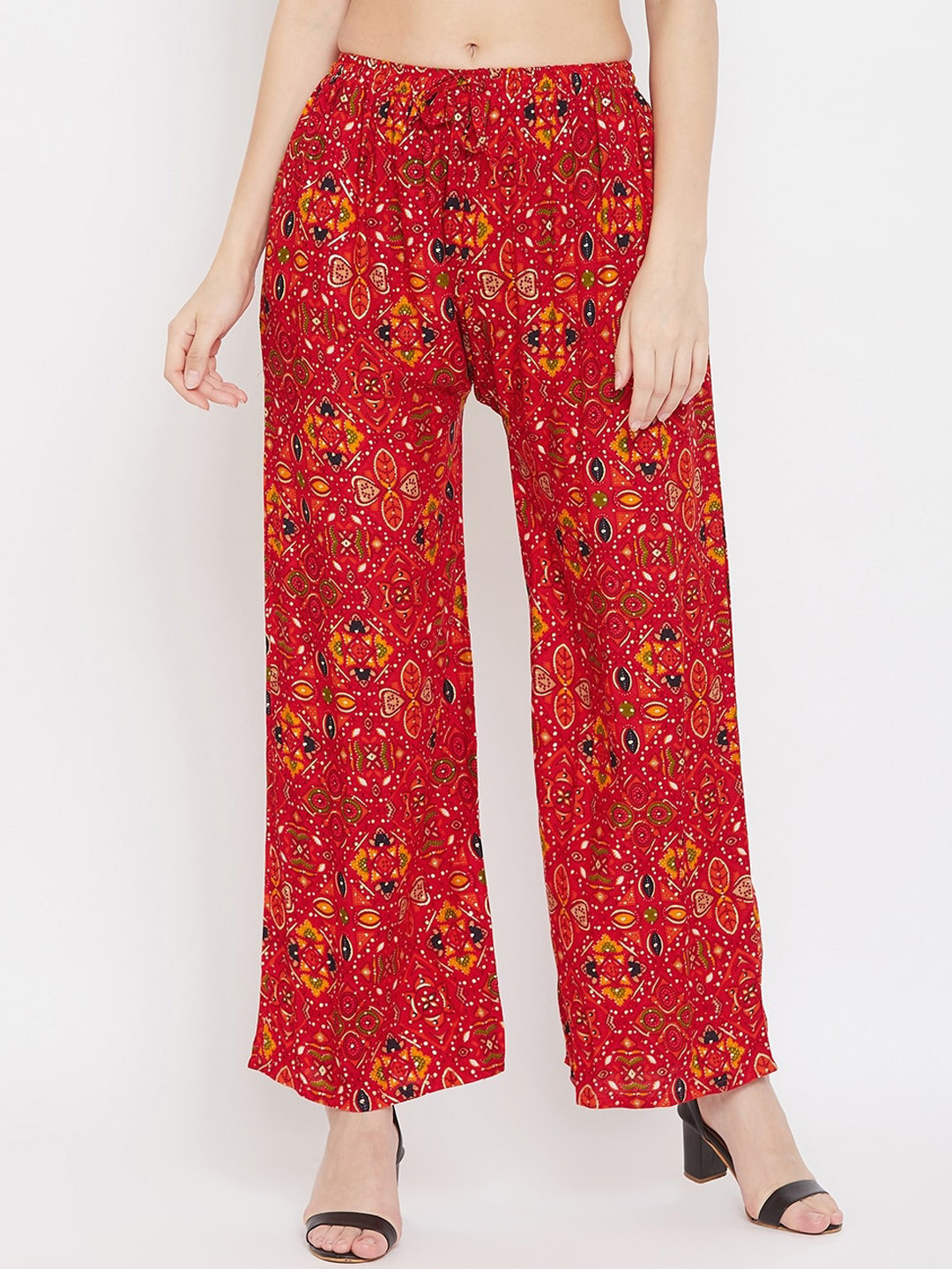 

Clora Creation Women Red & Yellow Printed Straight Palazzos