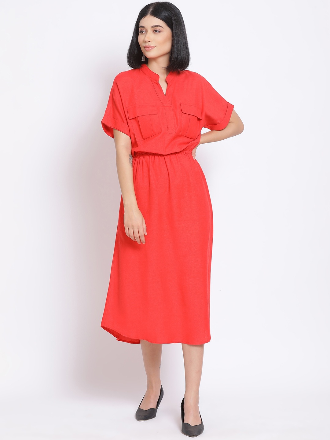 

Oxolloxo Women Red Solid Blouson Dress