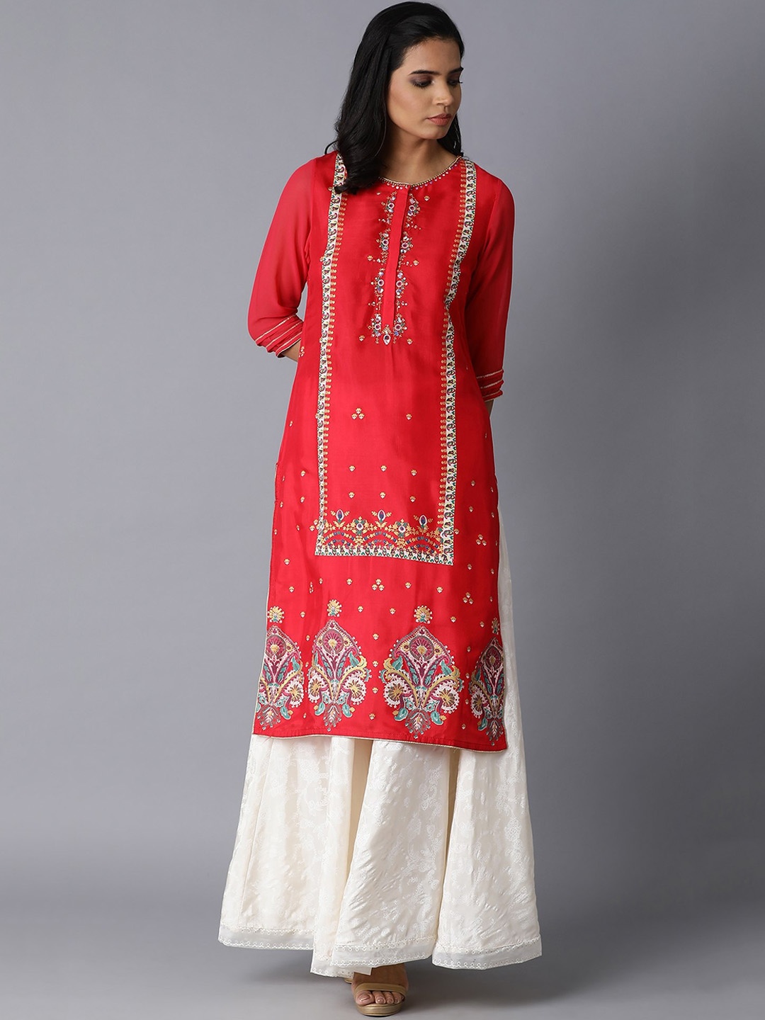 Wishful Women Red Ethnic Motifs Printed Kurta