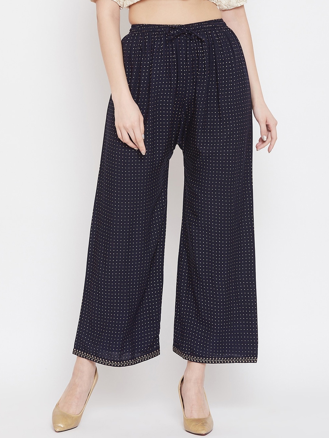 

Clora Creation Women Navy Blue Printed Wide Leg Palazzos