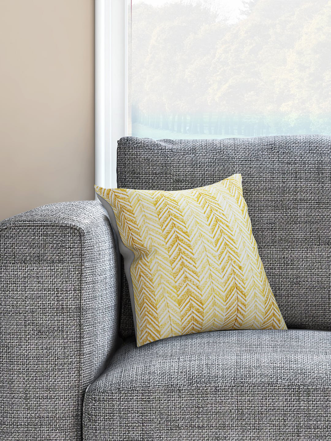 

Living scapes by Pantaloons Yellow & White Single Geometric Square Cushion Covers