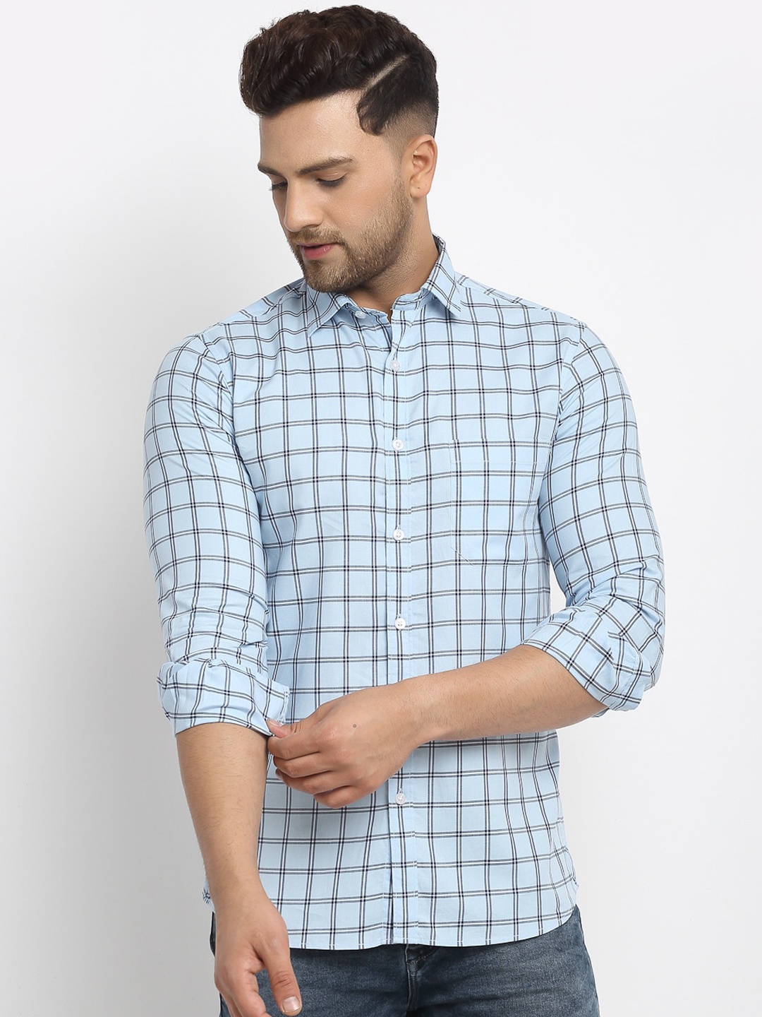 

Cantabil Men Blue Slim Fit Checked Casual Shirt
