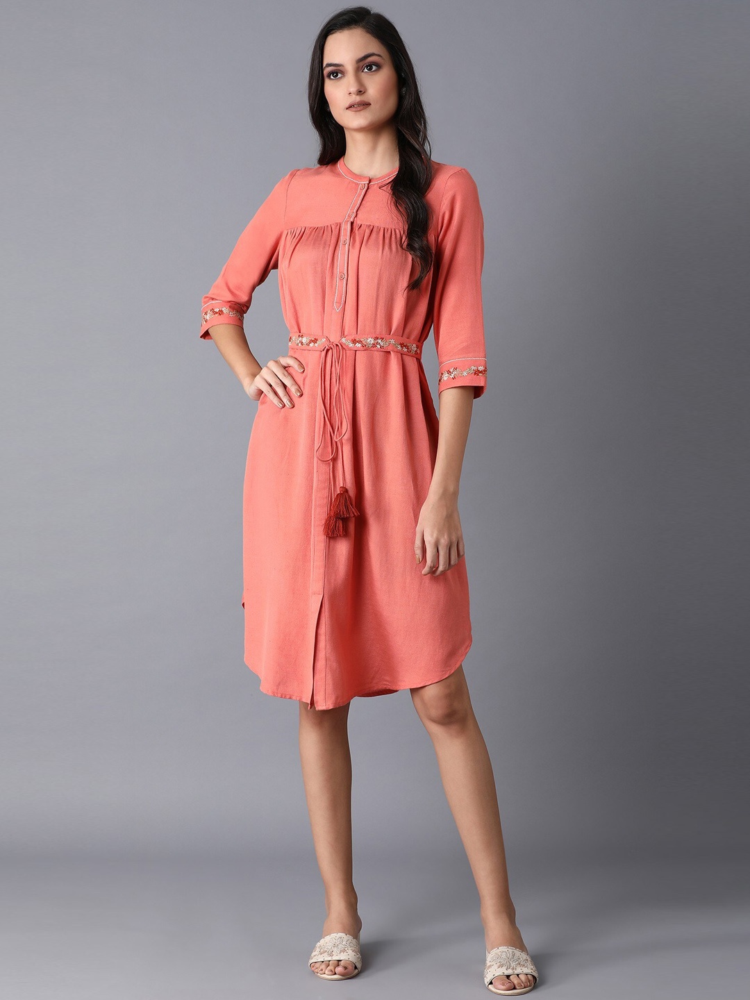 

W Women Pink Solid Shirt Dress