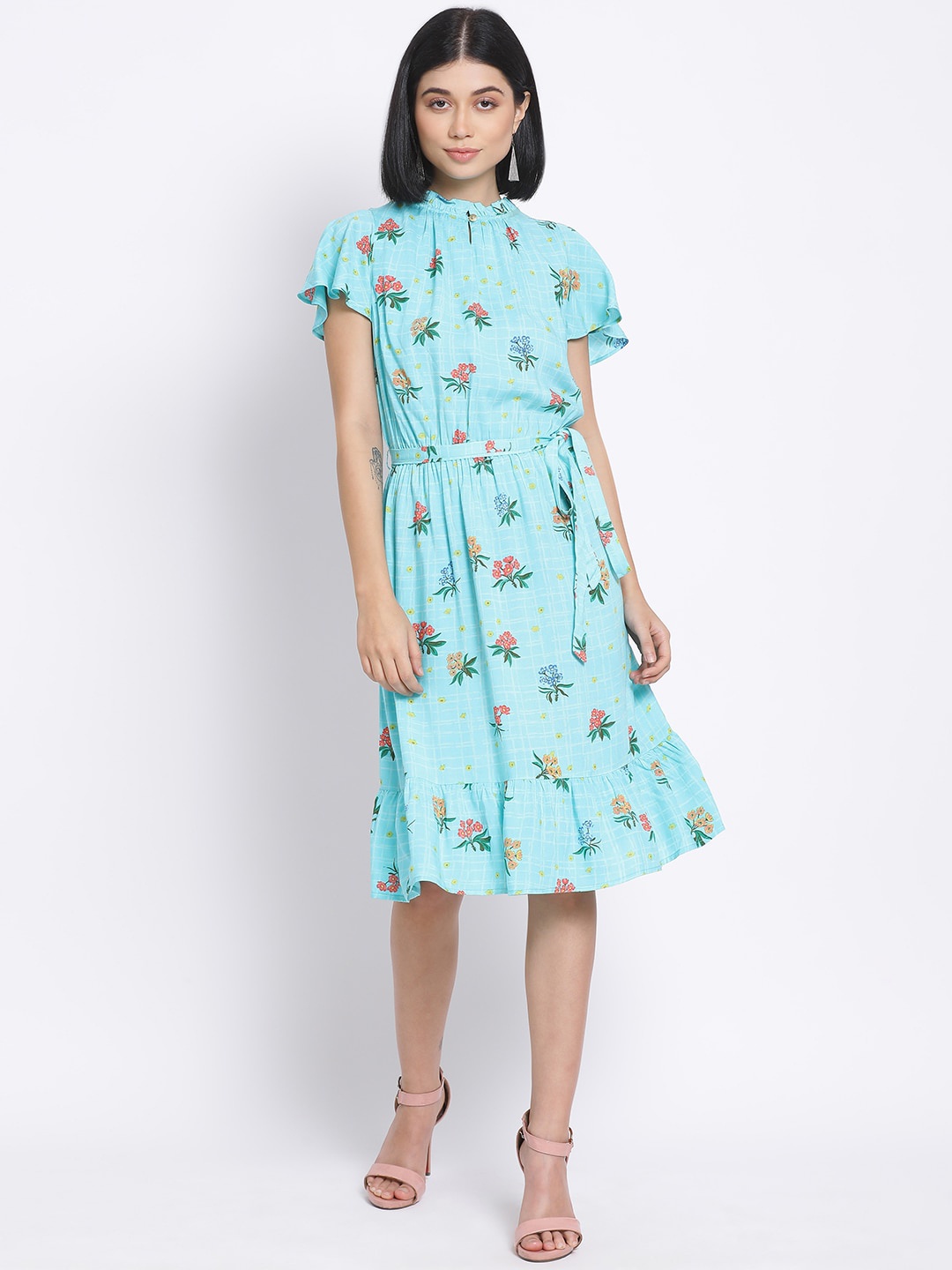 

Oxolloxo Women Blue Printed Fit and Flare Dress