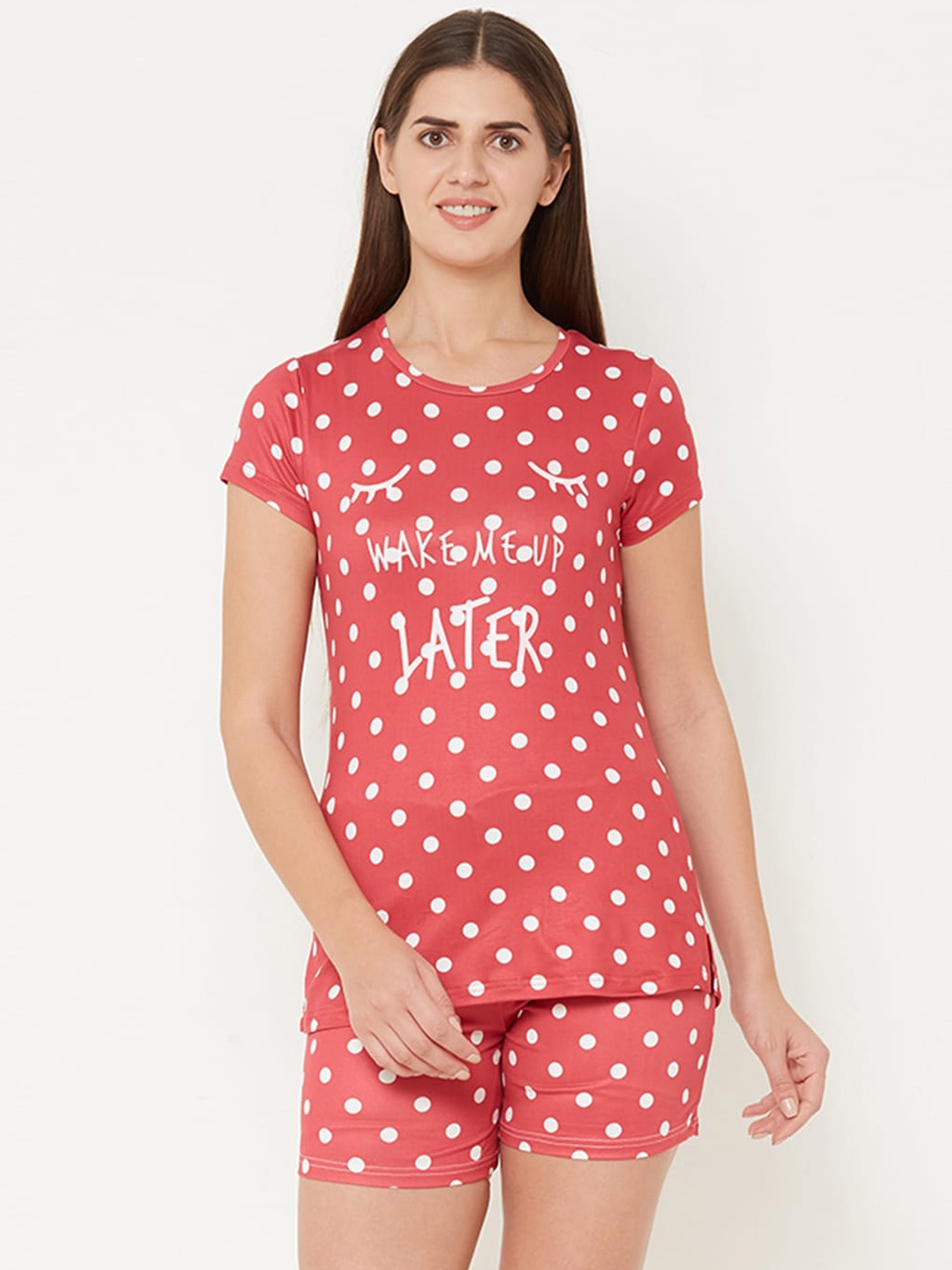 

Sweet Dreams Women Peach-Coloured & White Printed Night suit