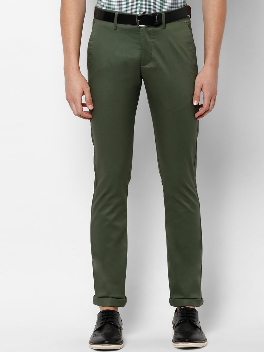 

Allen Solly Men Olive Green Slim Fit Solid Regular Trousers