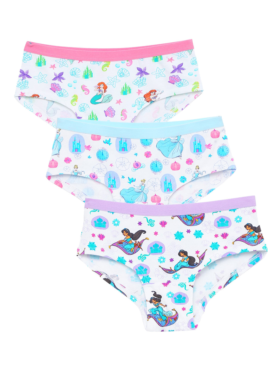 

Charm n Cherish Girls Pack Of 3 Disney Princess Printed Sustainable Basic Briefs GDHIP4, White