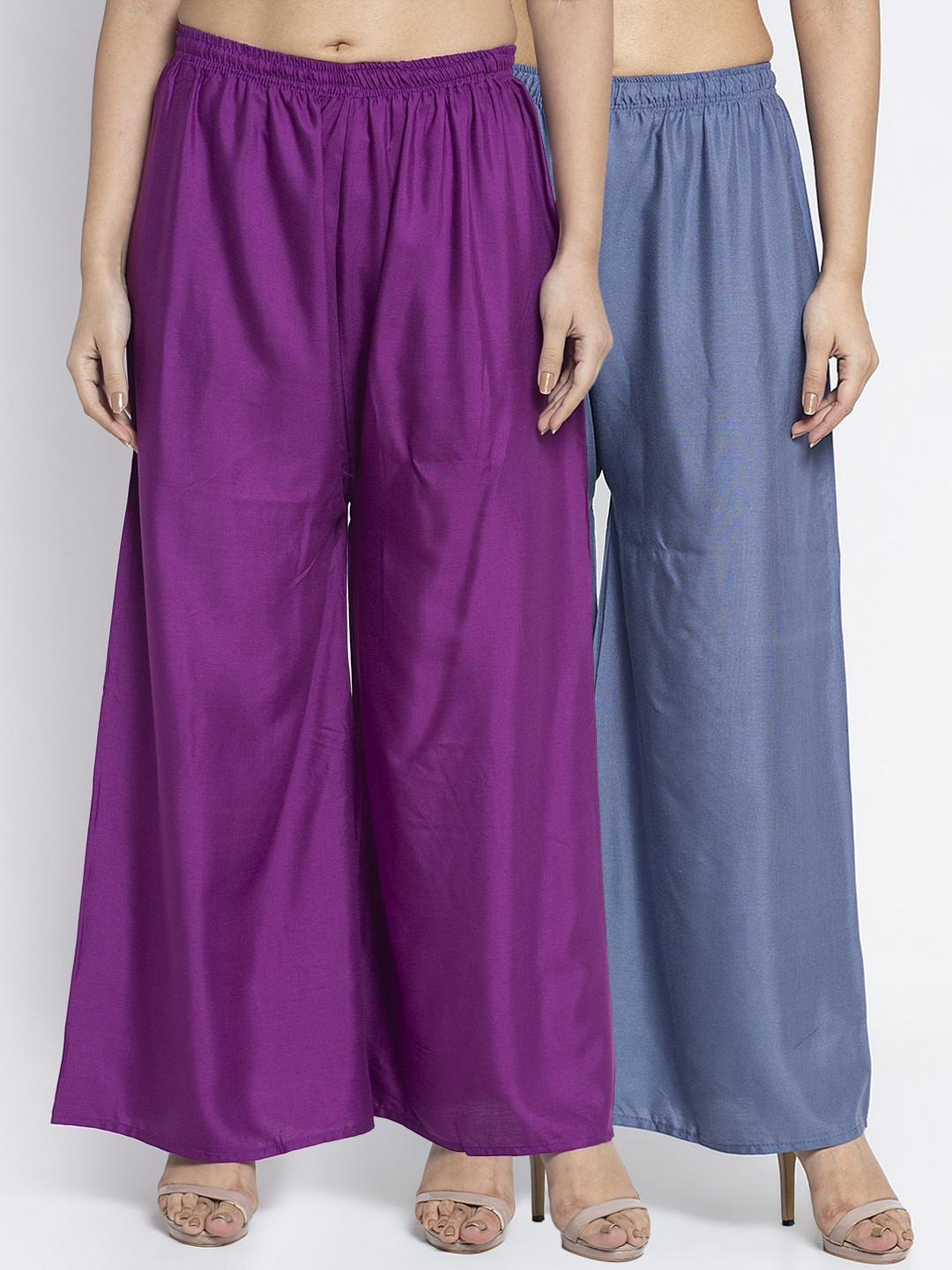 

GRACIT Women Blue & Purple Set of 2 Solid Flared Palazzos