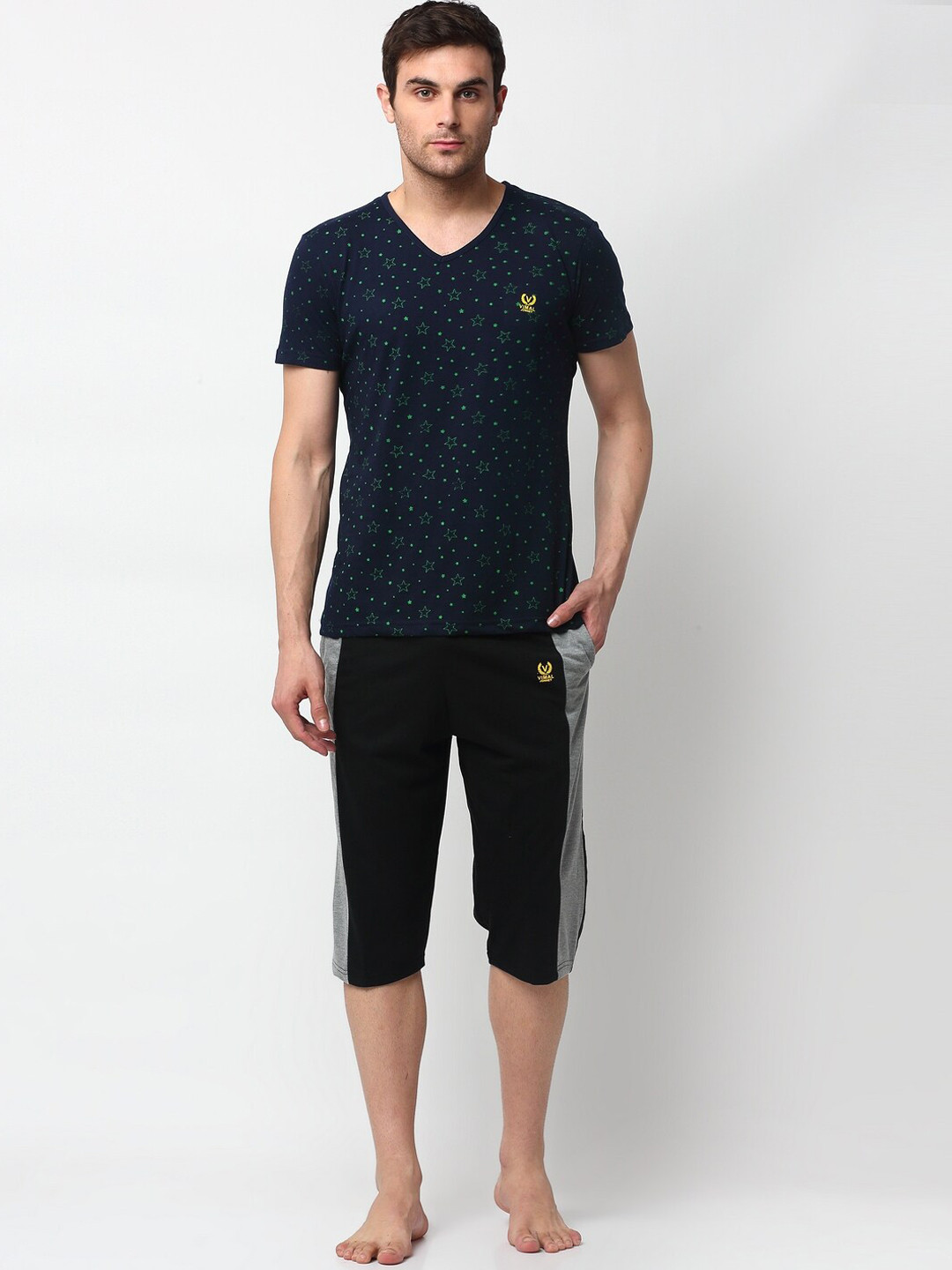 

VIMAL JONNEY Men Navy Blue & Black Printed Night suit