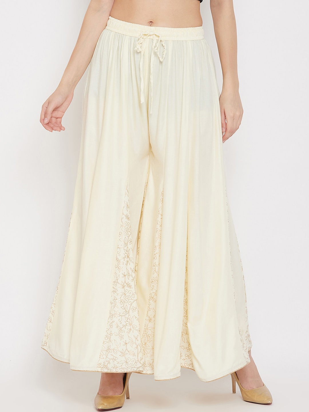 

Clora Creation Women Cream-Coloured Printed Flared Palazzos
