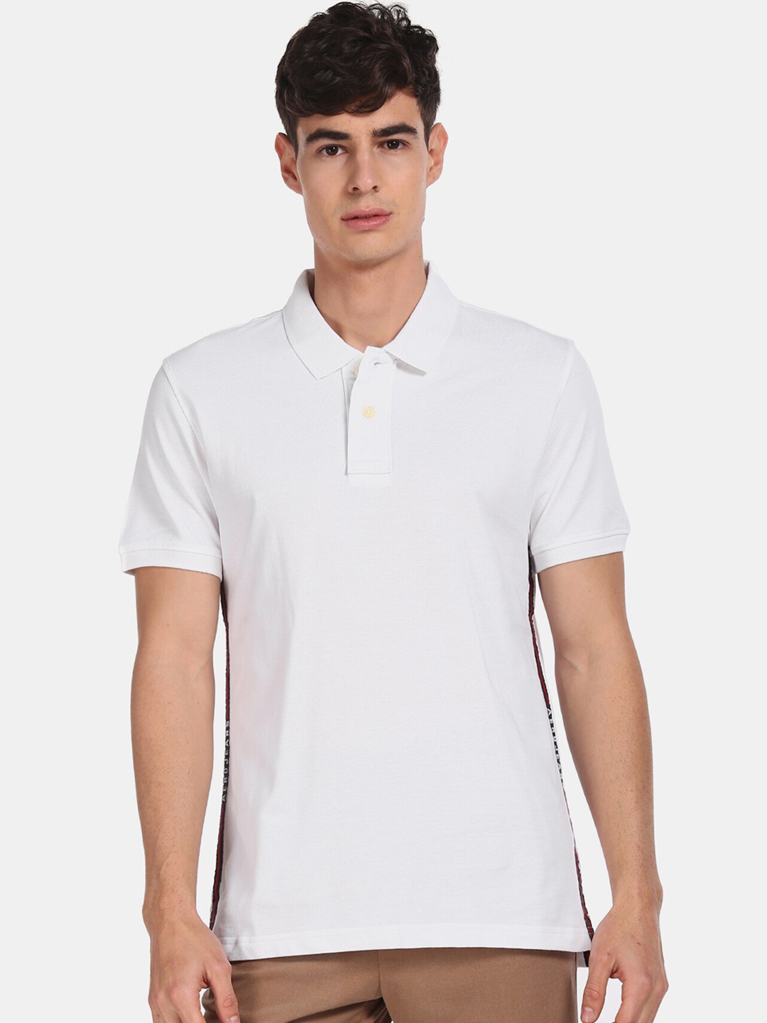 

Aeropostale Men White Solid Cotton Polo Collar Pure Cotton T-shirt