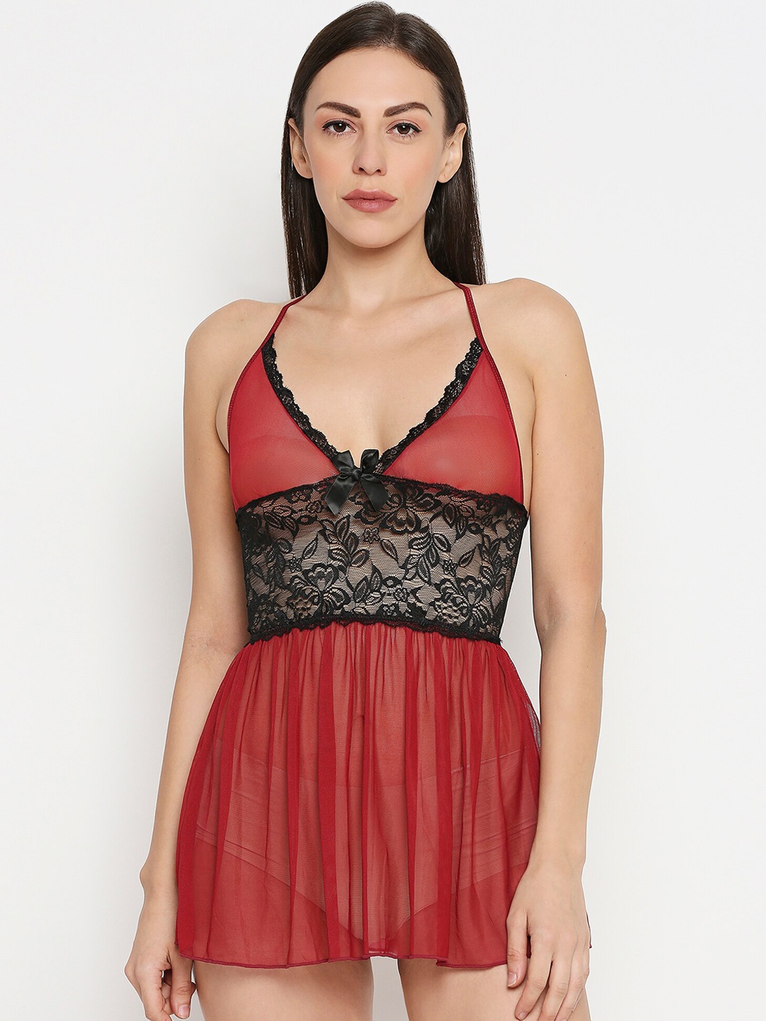

XIN Red & Black Self Design Baby Doll X-BA-19009