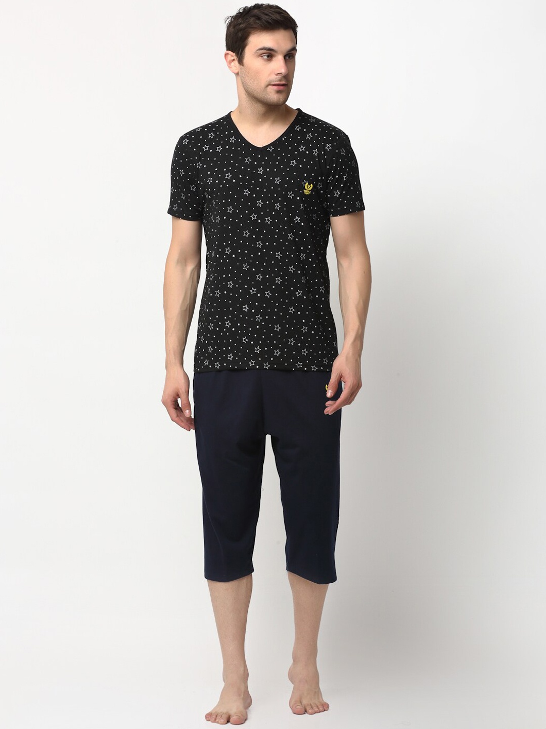 

VIMAL JONNEY Men Black & Navy Blue Printed Night suit