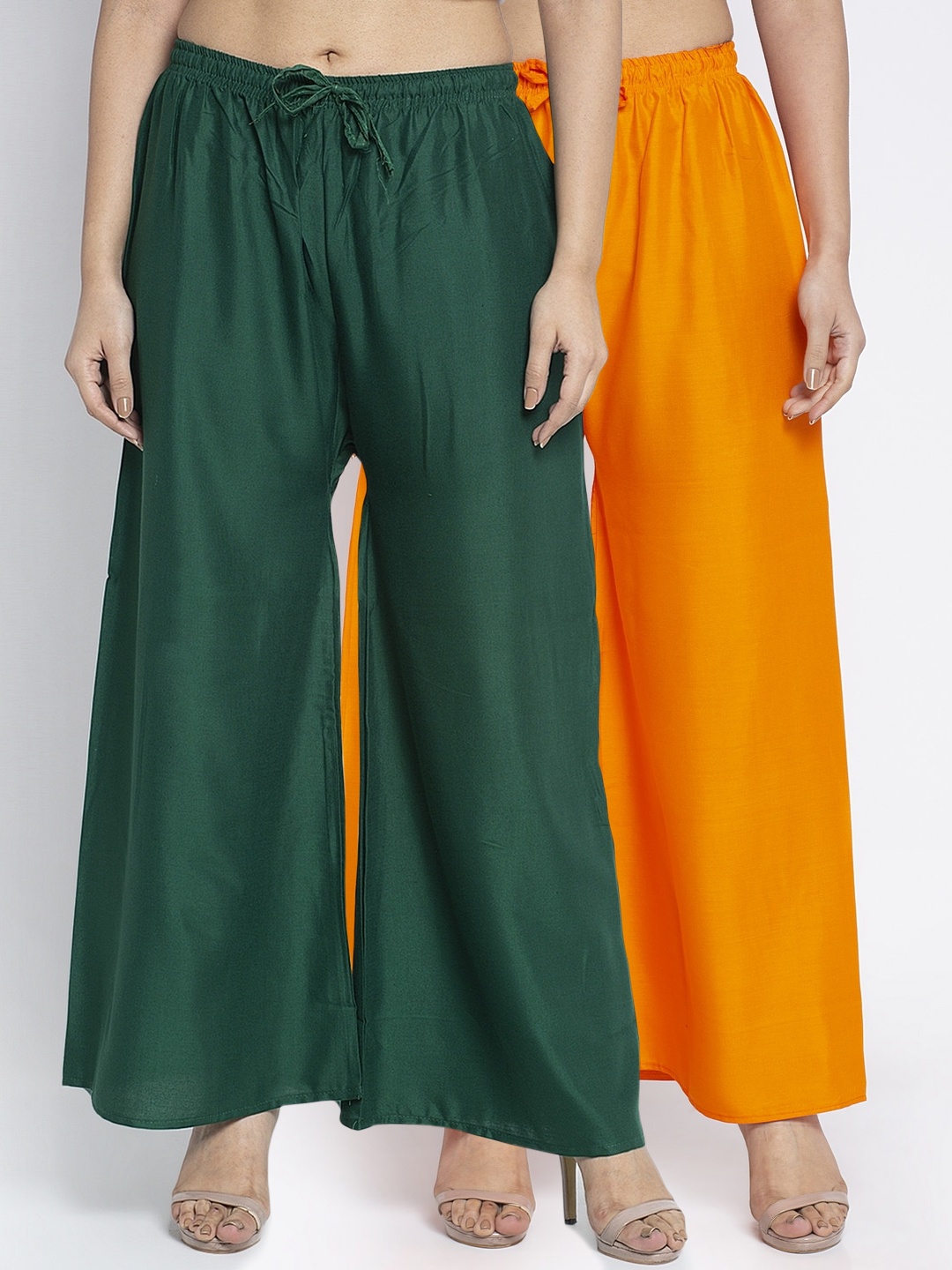 

GRACIT Women Orange & Green Set of 2 Solid Wide Leg Palazzos
